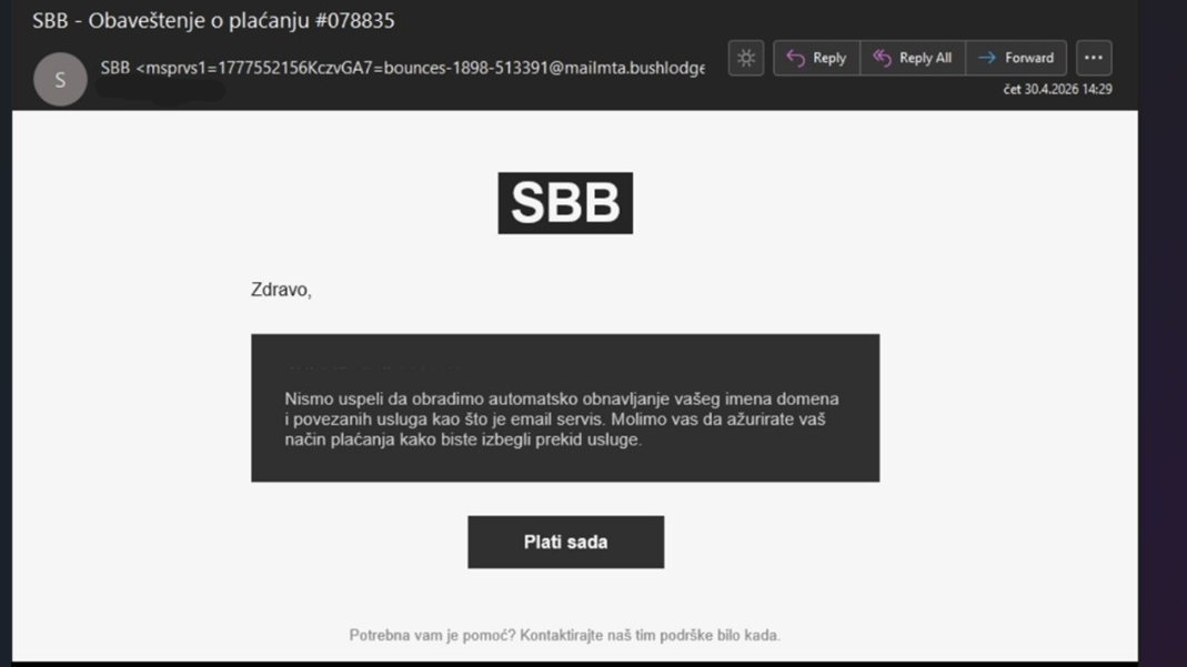 U toku su phishing prevare sa lažnih SBB naloga